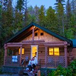 Wooden hut in an autumn forest , cabin off grid , wooden cabin woods British Colombia Canada Autumn