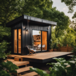 An image showcasing a sleek, modern Tiny Home Boxabl, nestled amidst lush greenery