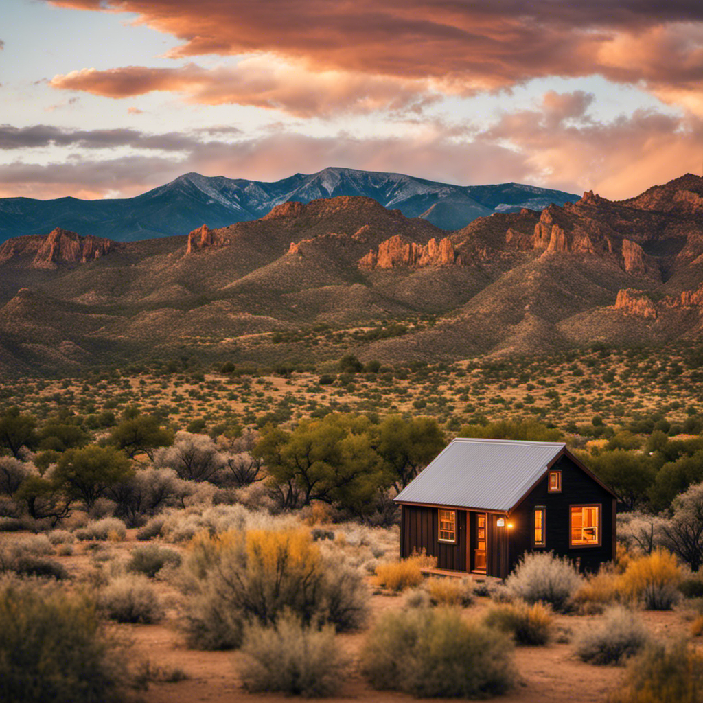An image that showcases the breathtaking landscape of New Mexico, with a charming tiny home nestled amidst the rustic beauty