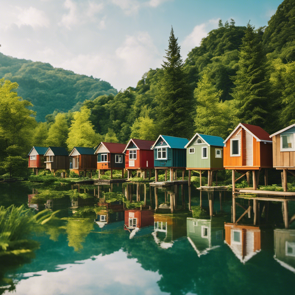 An image of a picturesque landscape, with a cluster of charming and colorful tiny homes perched gracefully on tall wooden stilts, surrounded by lush greenery, highlighting the harmonious blend of nature and modern living