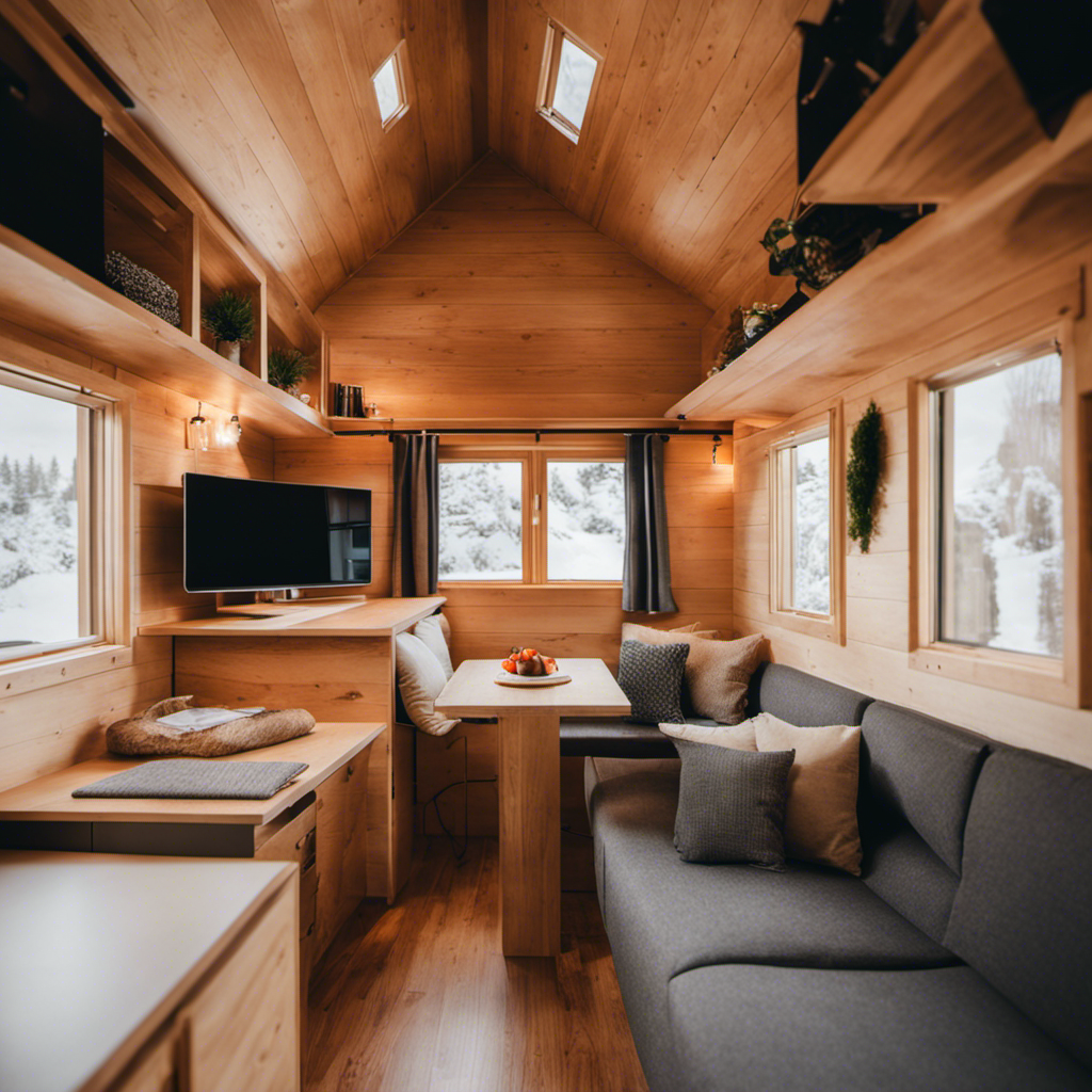 An image showcasing a cozy, minimalist tiny house interior