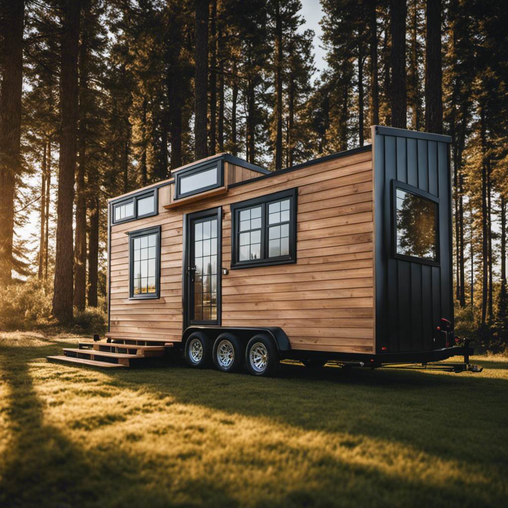 An image of a tiny house trailer, showcasing its dimensions