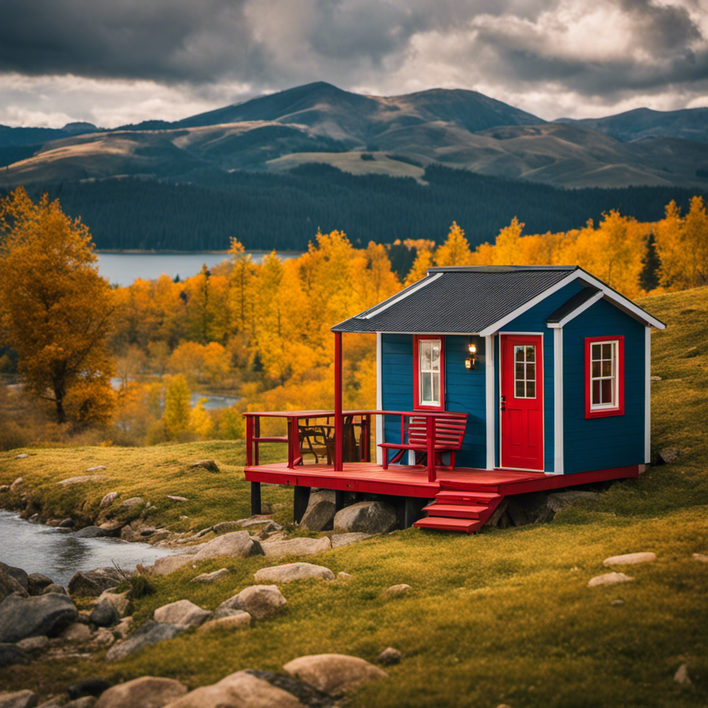 An image capturing a diverse landscape, with tiny houses adorned in vibrant colors, nestled amidst rolling hills and picturesque lakes