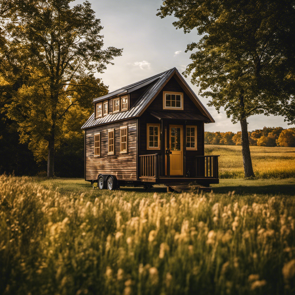 An image showcasing a charming tiny house nestled amidst the picturesque Wisconsin countryside
