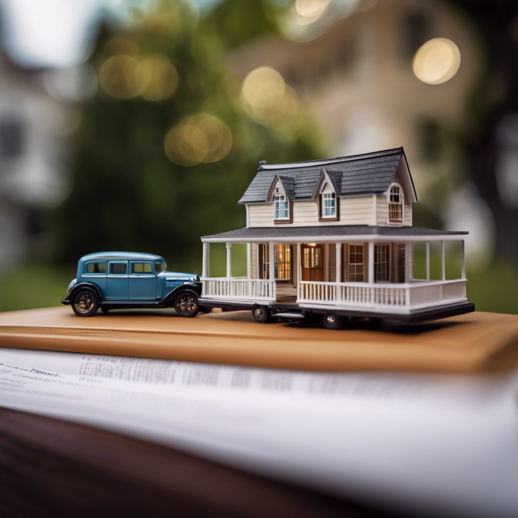 An image showcasing a miniature house on wheels, parked in front of a courthouse