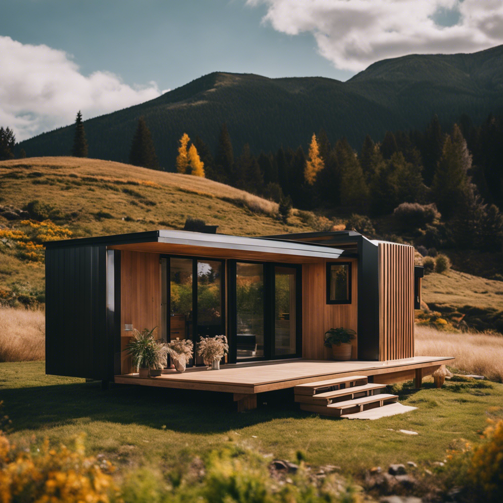 An image that captures a modern, minimalist tiny house nestled in a picturesque natural landscape, showcasing its innovative design, sustainable features, and the sense of freedom it offers against conventional housing norms