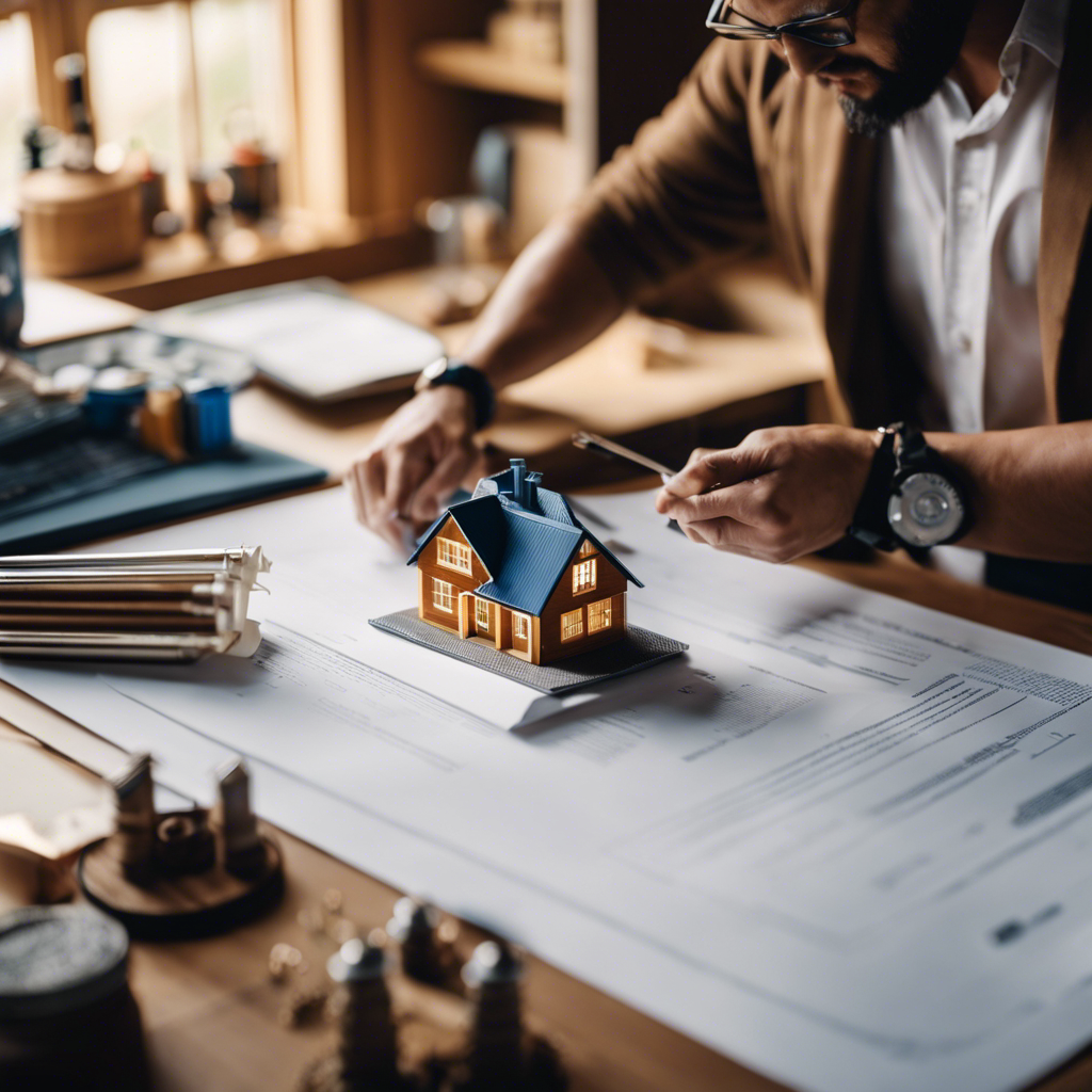 An image that showcases a builder signing a detailed contract with a beaming homeowner, surrounded by blueprints, tools, and a tiny house model, symbolizing the crucial role of contracts in ensuring a successful tiny house dream