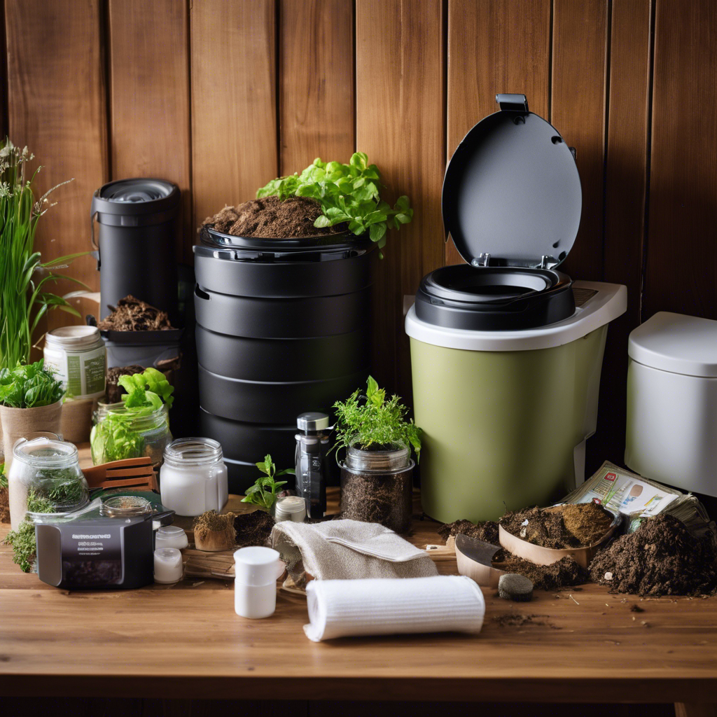 An image depicting a variety of helpful resources for resolving composting toilet challenges