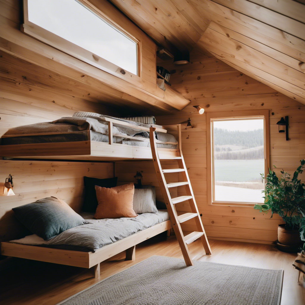 An image showcasing a stylish, space-saving loft bed in a cozy tiny house