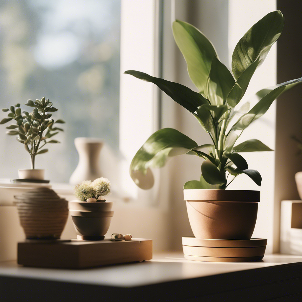 An image of a serene, sunlit room with a clutter-free space, adorned with a single potted plant