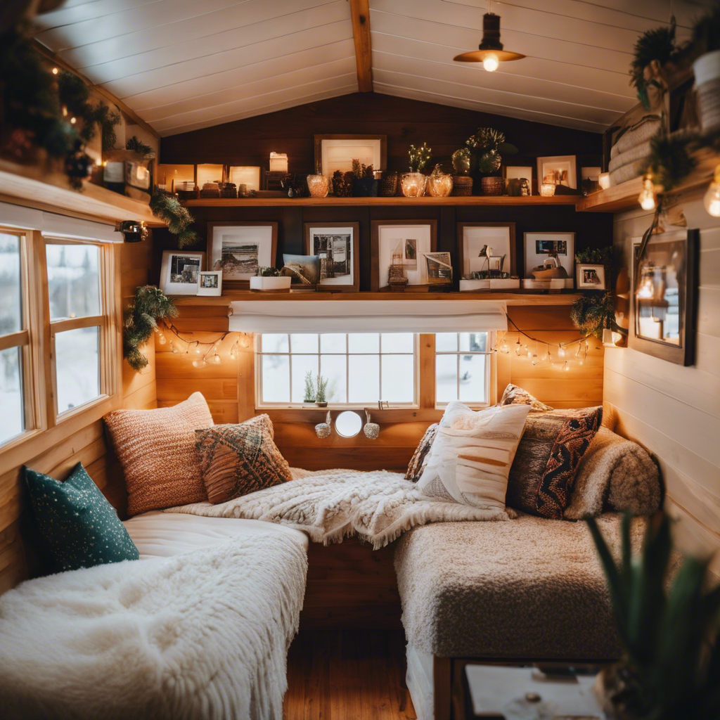 An image showcasing a cozy, customized tiny house interior