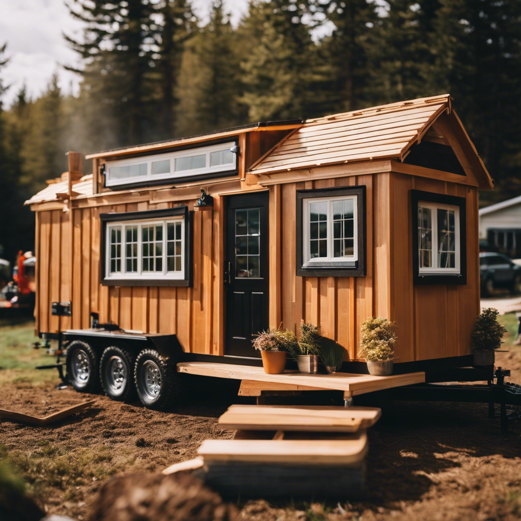 An image showcasing the step-by-step construction process of a charming tiny house