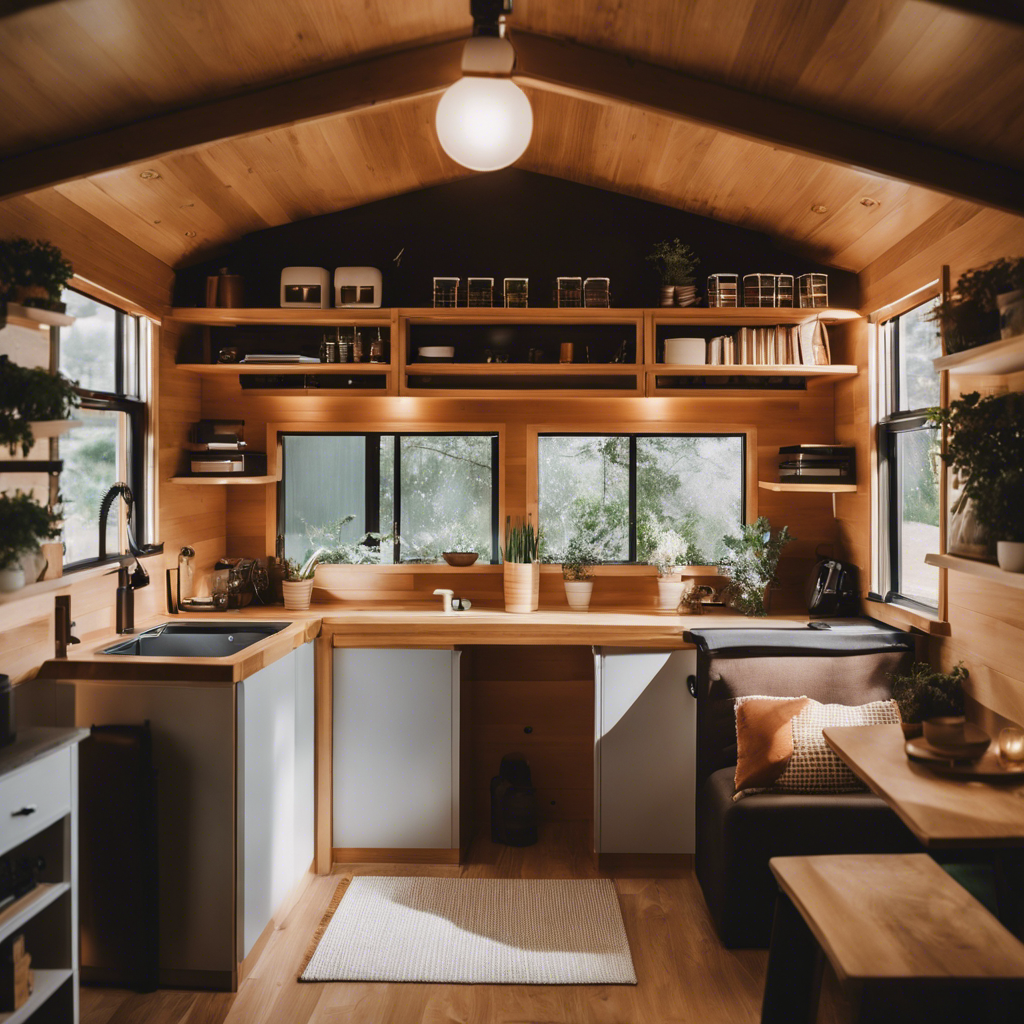 An image capturing a well-organized, multifunctional tiny house interior