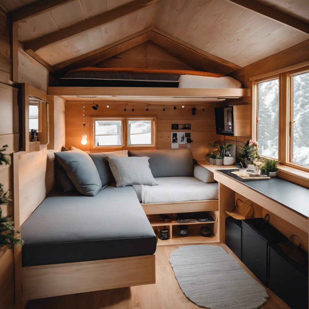 An image capturing a compact, multi-functional bed in a tiny house