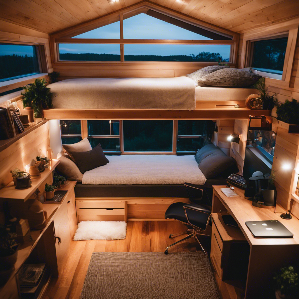  Create an image showcasing a cleverly designed tiny house bed solution