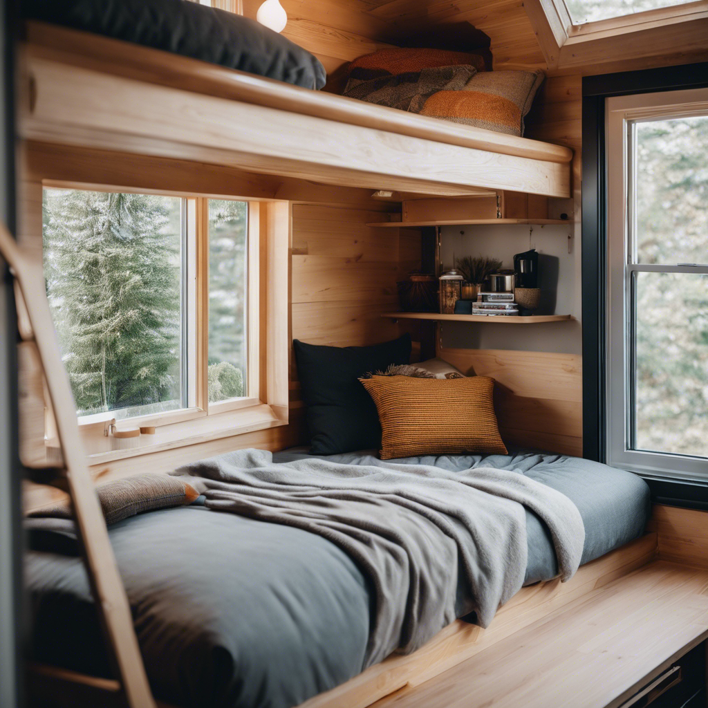 An image showcasing a compact loft bed design in a tiny house
