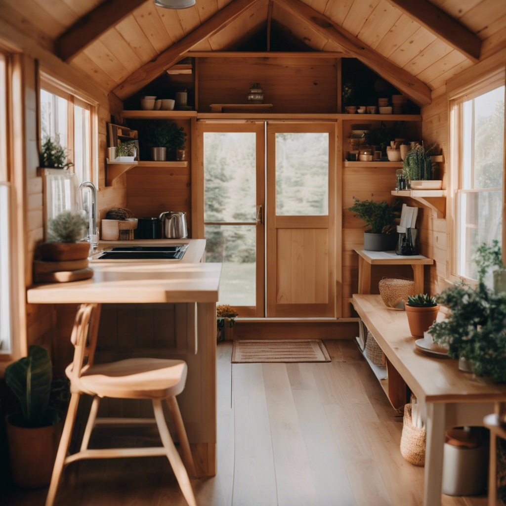 An image capturing a cozy, clutter-free tiny house nestled amidst a serene natural landscape