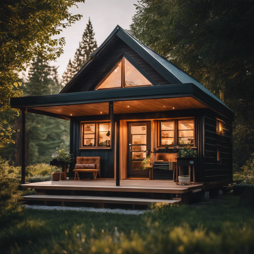 An image that showcases a cozy, sunlit tiny house nestled amidst picturesque nature