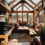 An image portraying a cozy, sunlit tiny house interior with multifunctional furniture, cleverly transforming from a living space into a dining area, working space, and bedroom, showcasing the unexpected versatility and charm of tiny house living