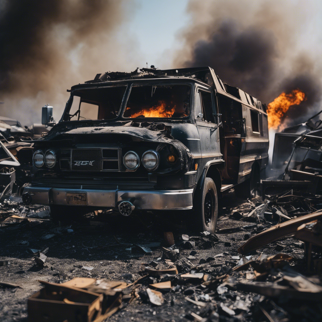 An image showcasing the aftermath of a manufacturing failure: a charred and mangled Precision Temp RV500 unit surrounded by debris, with smoke billowing out