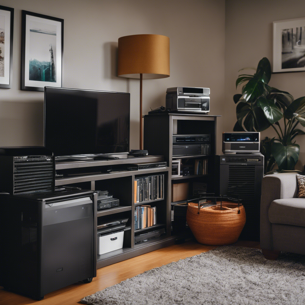 An image showcasing a neatly organized living room with a clutter-free environment