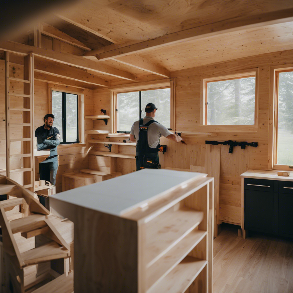 An image showcasing a skilled builder employing innovative construction techniques in a tiny house build