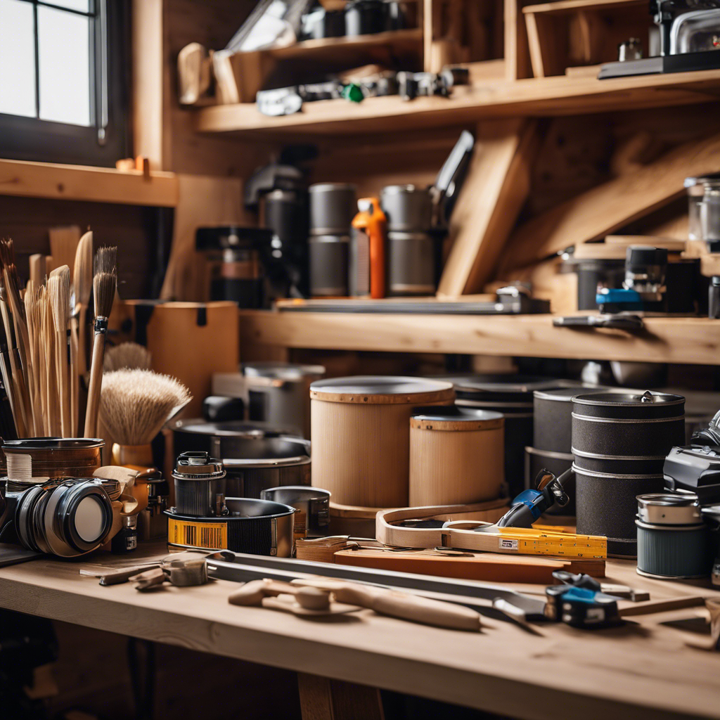 An image showcasing a diverse range of construction materials, tools, and décor items neatly packed together