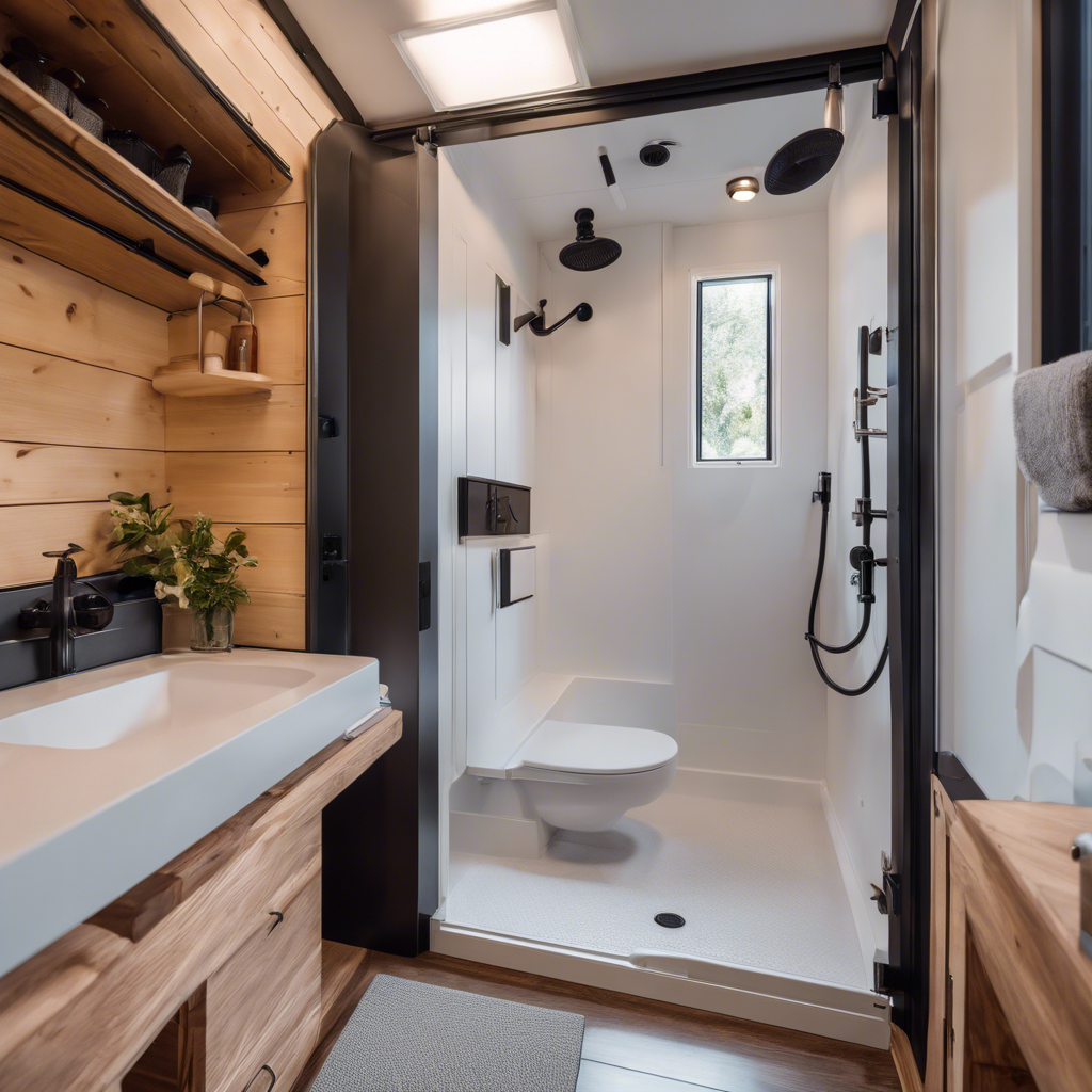 An image showcasing a wheelchair-accessible tiny house bathroom design