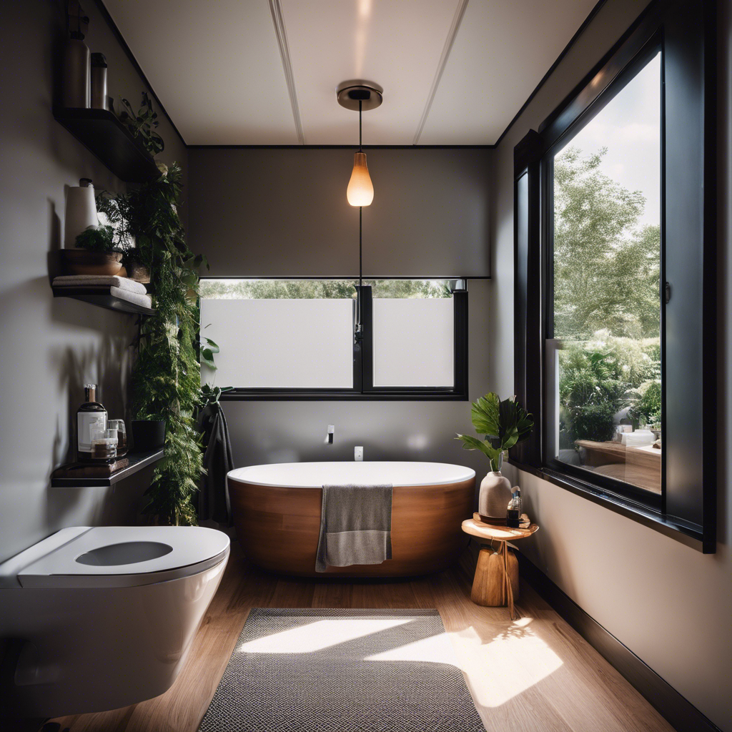 An image showcasing a small bathroom in a tiny house