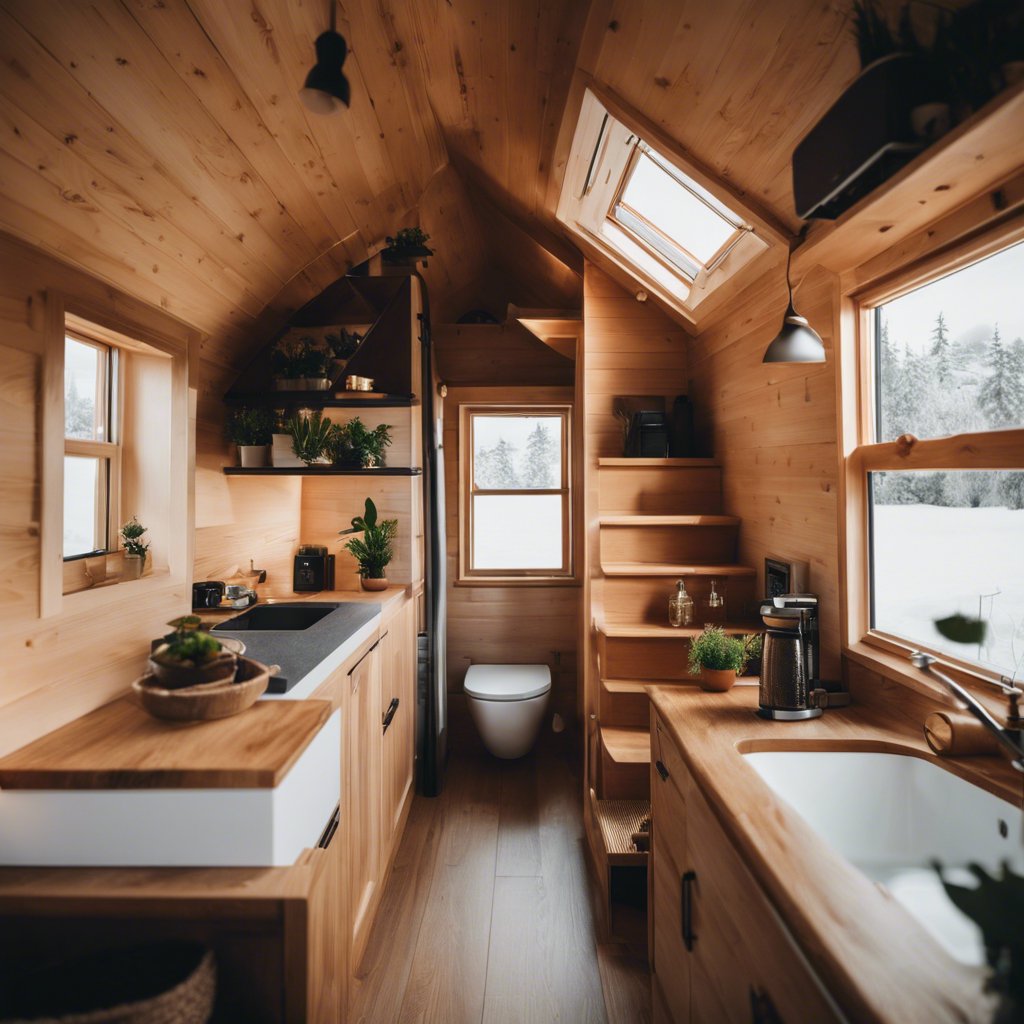 An image showcasing a cozy, minimalist tiny house interior