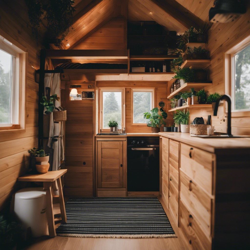 An image showcasing a cozy, compact tiny house interior