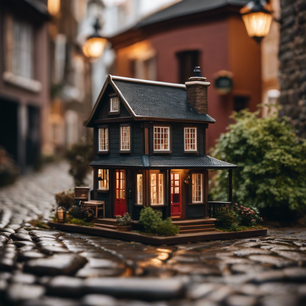  a stunning image of a tiny house nestled amidst a charming cobblestone street, flanked by beautifully preserved historical buildings