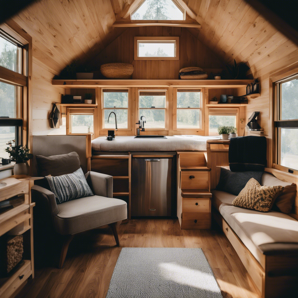 An image showcasing a spacious and beautifully organized tiny house interior, debunking the misconception that downsizing means sacrificing comfort