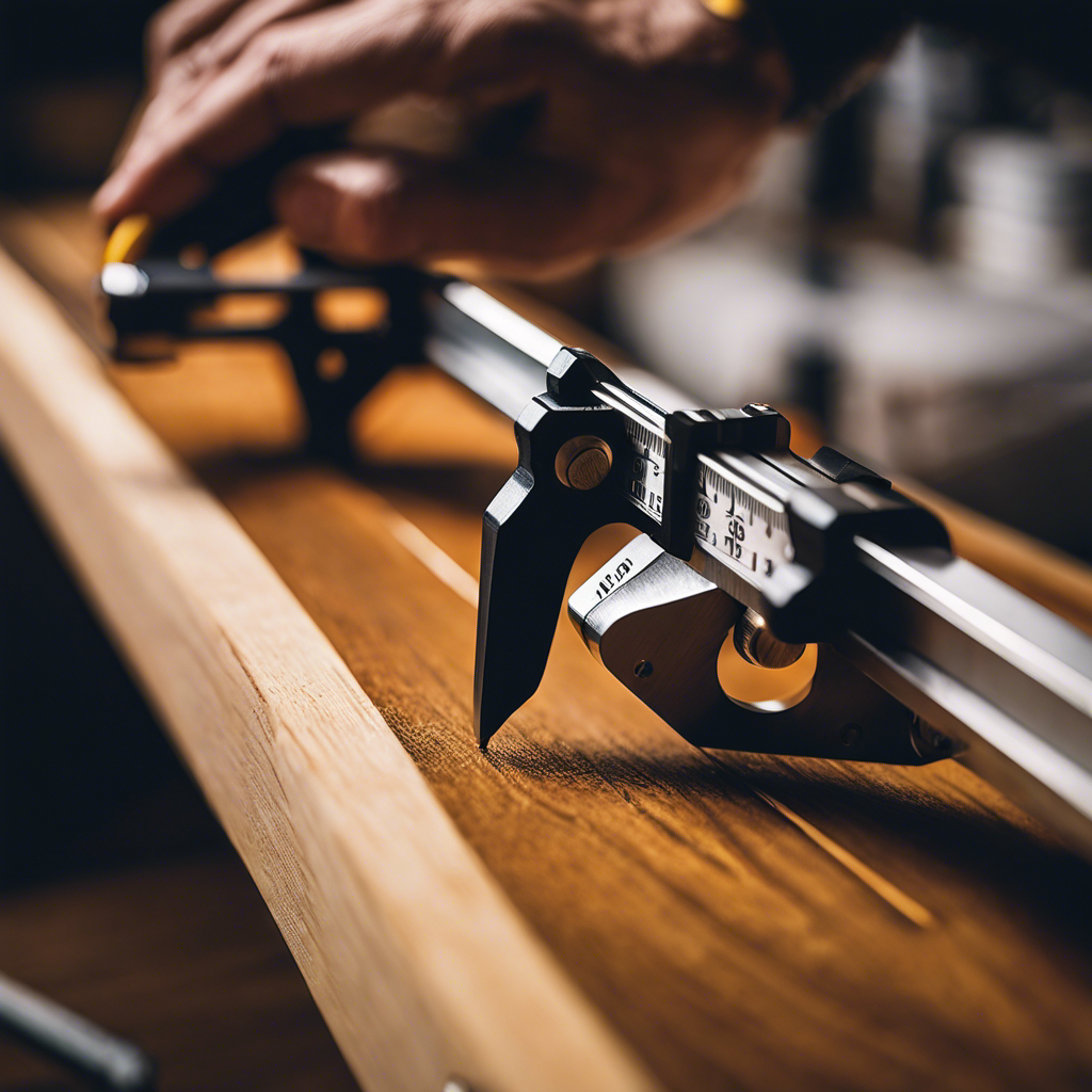 An image capturing the close-up of a hand holding a precision caliper measuring the gap between two perfectly aligned wooden boards, highlighting the importance of precise fitting and finish work in transforming your tiny house
