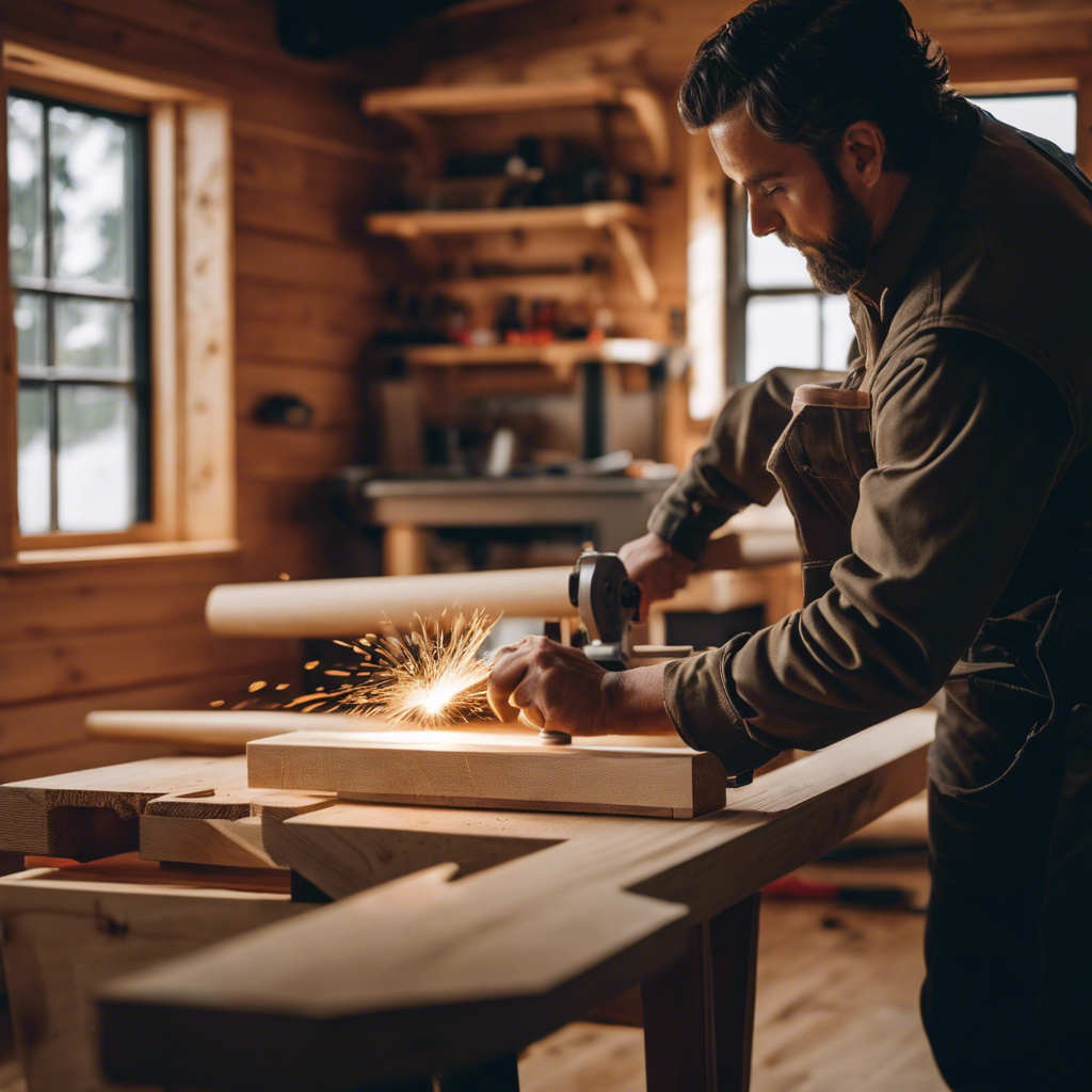 An image showcasing a skilled carpenter using precision tools to effortlessly cut through a piece of wood, highlighting the professional touch that can transform a tiny house, elevating its aesthetics and quality