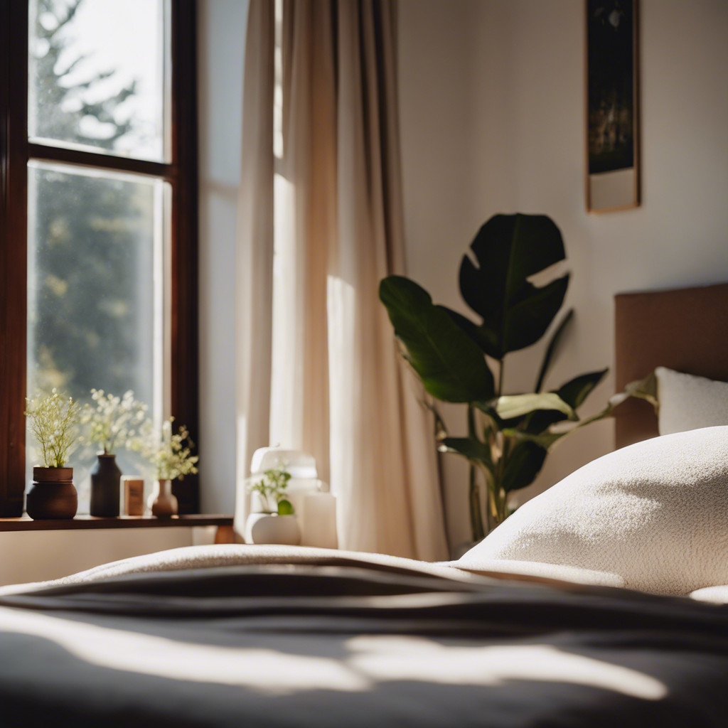 an image of a serene bedroom, bathed in soft morning light