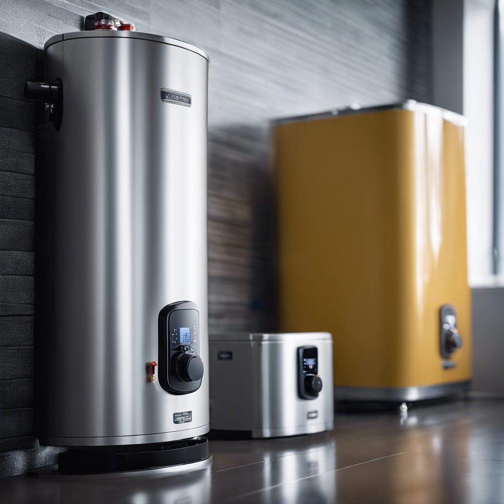 An image showcasing a modern, sleek tankless water heater alongside a traditional bulky one